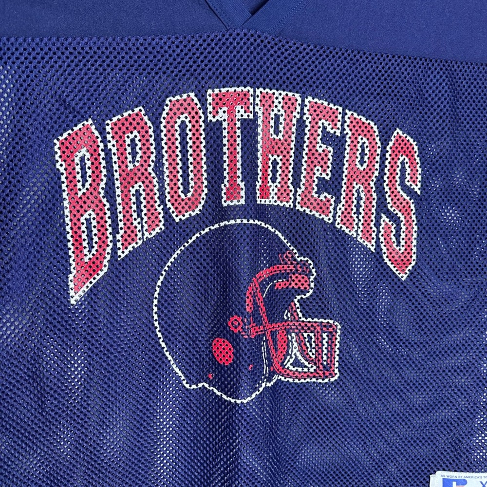 Vintage Russell Athletic Navy Blue Mesh Football Jersey Brothers Graphic XL